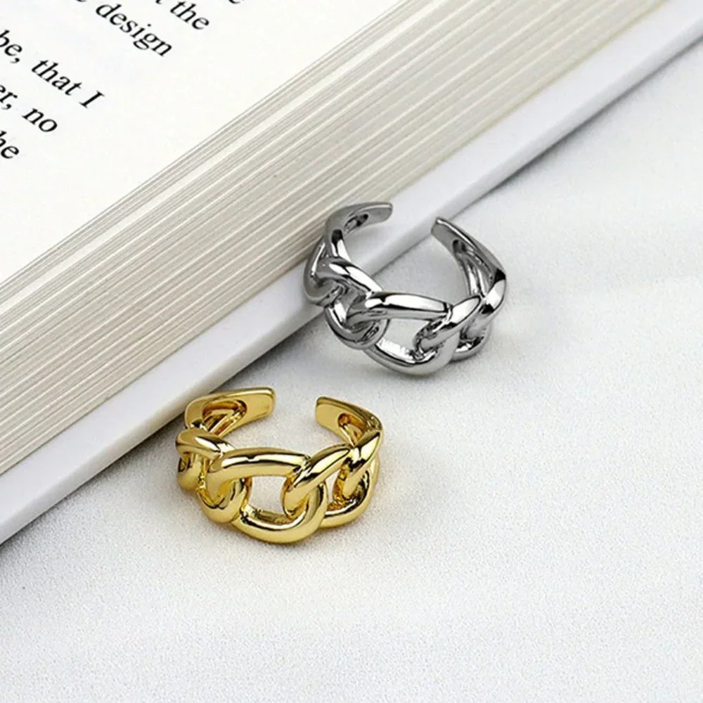 NEW Silver Gold Resizable Twisted Geometric Chunky Chain Rings - Picture 7 of 7